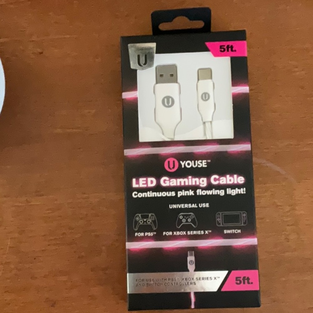 Pink LED type C to USB gaming cable 5ft